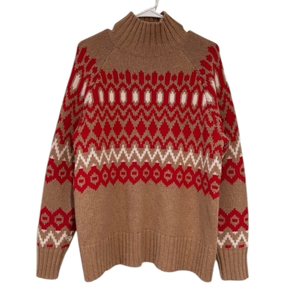 Vineyard Vines Wool Blend Knit Argyle Relaxed Holiday Winter Turtleneck Sweater